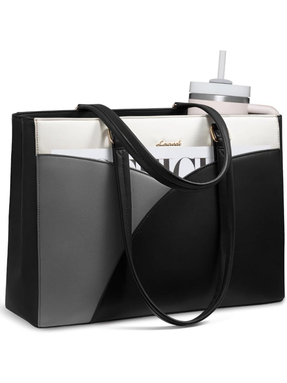 Stylish 15.6 Inch Laptop Tote Bag for Women - Black, White & Gray Design